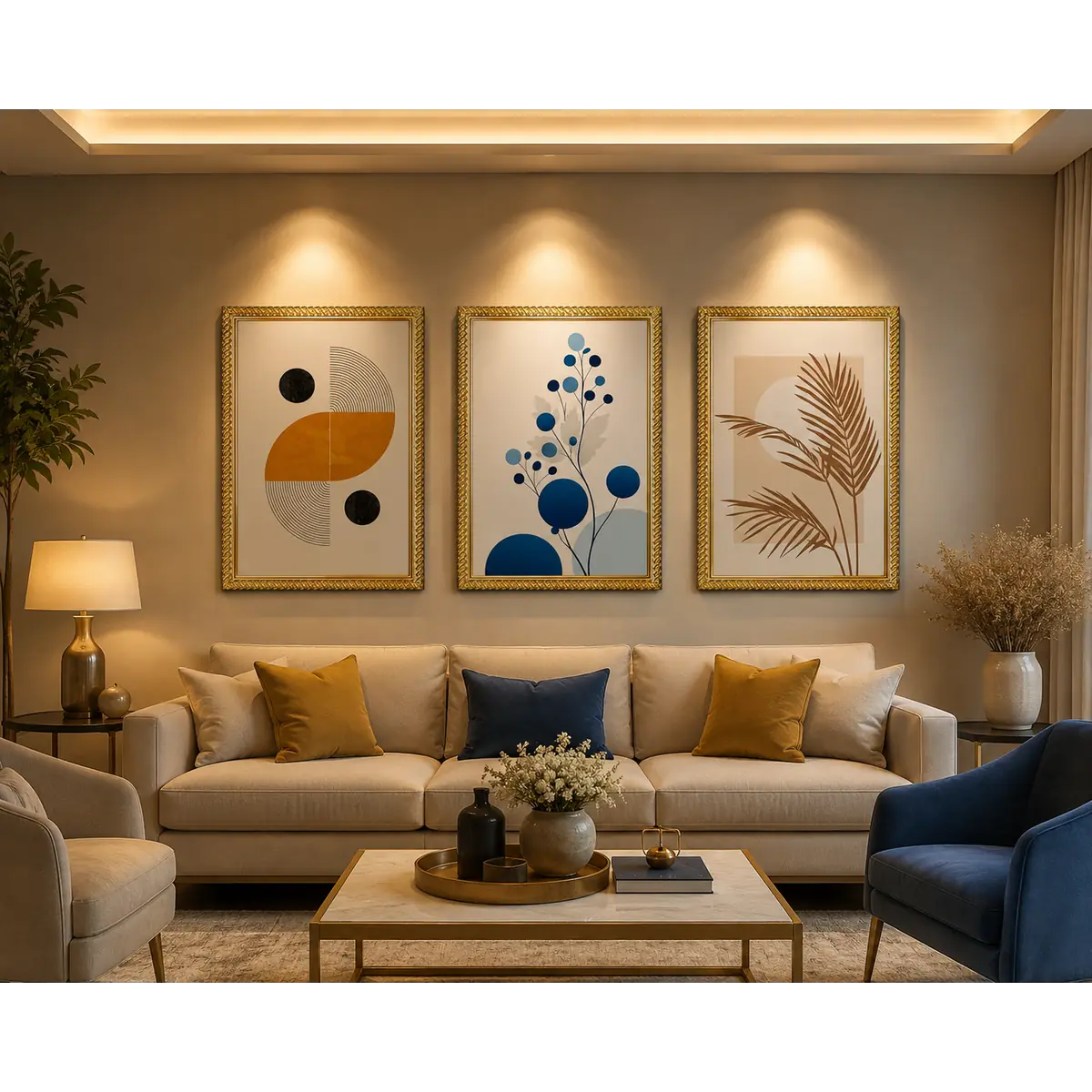 MyFramory botanical and geometric artwork in a living room setting