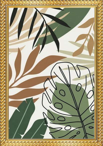 premium botanical abstract wall frame set of 3 – a4 wooden & glass wall art for living room decor