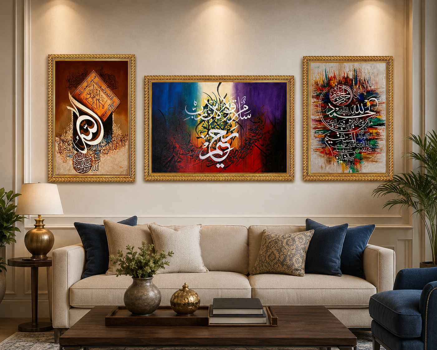 islamic spiritual collection – set of 3 premium a4 islamic calligraphy wall frames