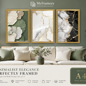 modern botanical & marble wall art set of 3 premium a4 frames – luxury minimalist home decor