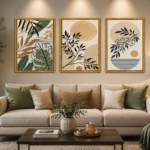 premium botanical abstract wall frame set of 3 – a4 wooden & glass wall art for living room decor