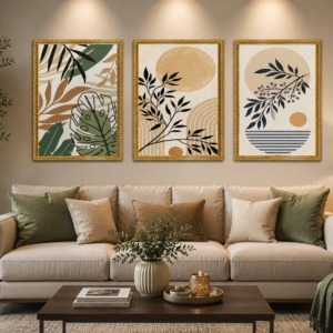 premium botanical abstract wall frame set of 3 – a4 wooden & glass wall art for living room decor