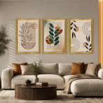 modern botanical abstract wall art frame set of 3 – premium a4 wooden & glass wall decor
