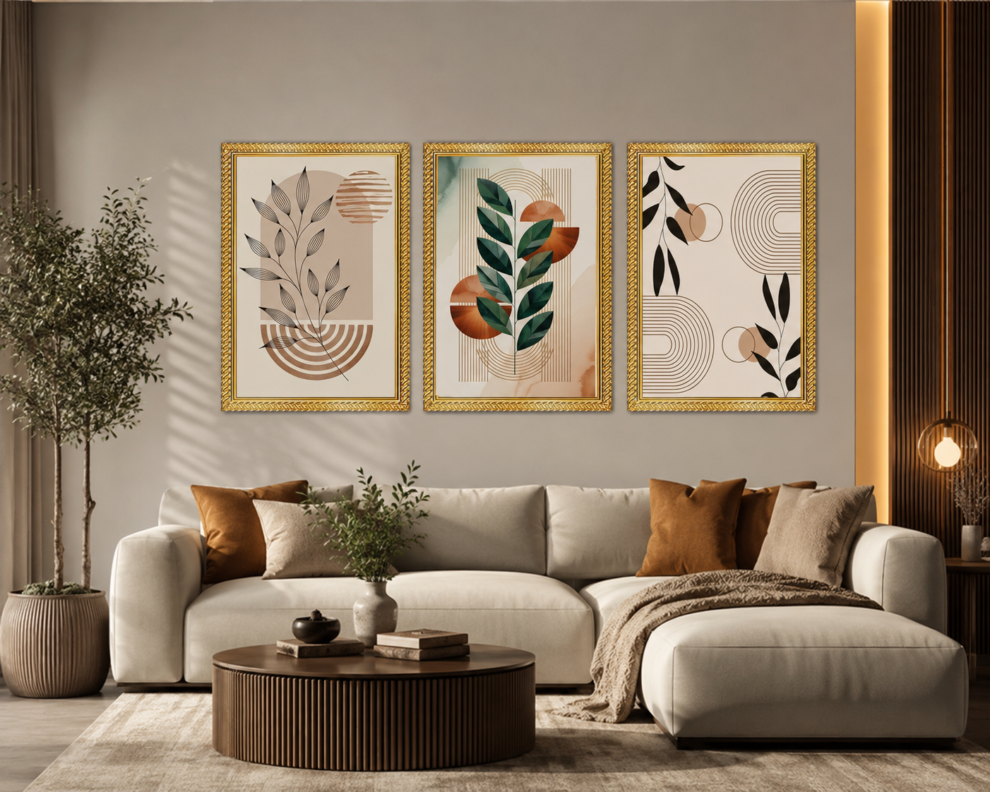 modern botanical abstract wall art frame set of 3 – premium a4 wooden & glass wall decor