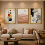 premium a4 modern abstract wall art frame set of 3 – contemporary geometric, landscape & botanical decor