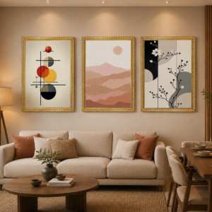 premium a4 modern abstract wall art frame set of 3 – contemporary geometric, landscape & botanical decor