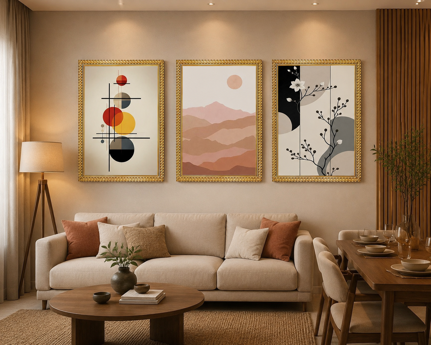 premium a4 modern abstract wall art frame set of 3 – contemporary geometric, landscape & botanical decor