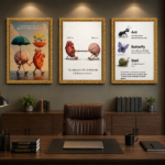 3 piece motivational mind & heart premium a4 wall frame set for office & study room