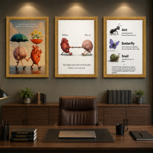 3 piece motivational mind & heart premium a4 wall frame set for office & study room