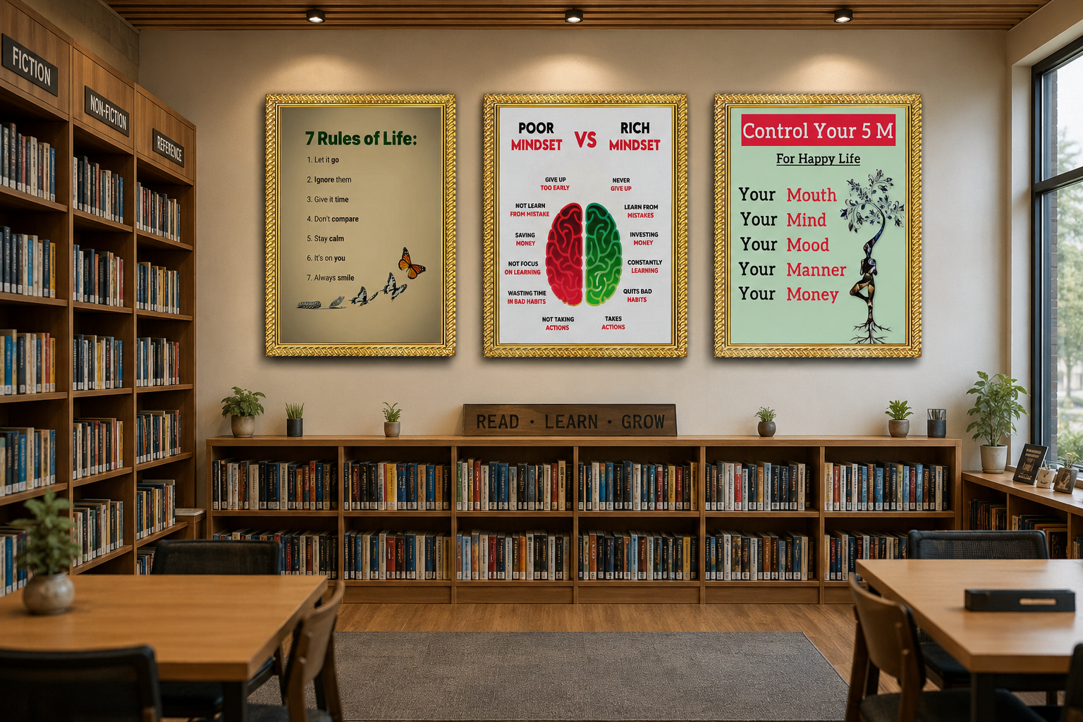 motivational success quotes wall frame set of 3 – premium a4 inspirational library & study room decor