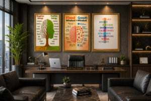 growth mindset office wall art set – premium a4 motivational frame trio for workplace & study room