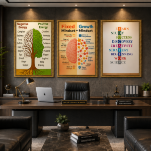 growth mindset office wall art set – premium a4 motivational frame trio for workplace & study room