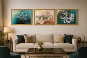 premium islamic calligraphy 3 piece wall frame set – a4 wooden glass frames | elegant islamic wall art for home decor