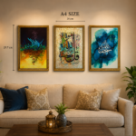 islamic calligraphy wall art set of 3 – ayat e kareema, surah ikhlas & subhan allah | premium a4 framed islamic decor