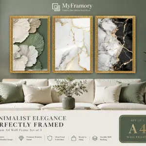 myframory modern botanical & marble wall art set of 3 premium a4 frame