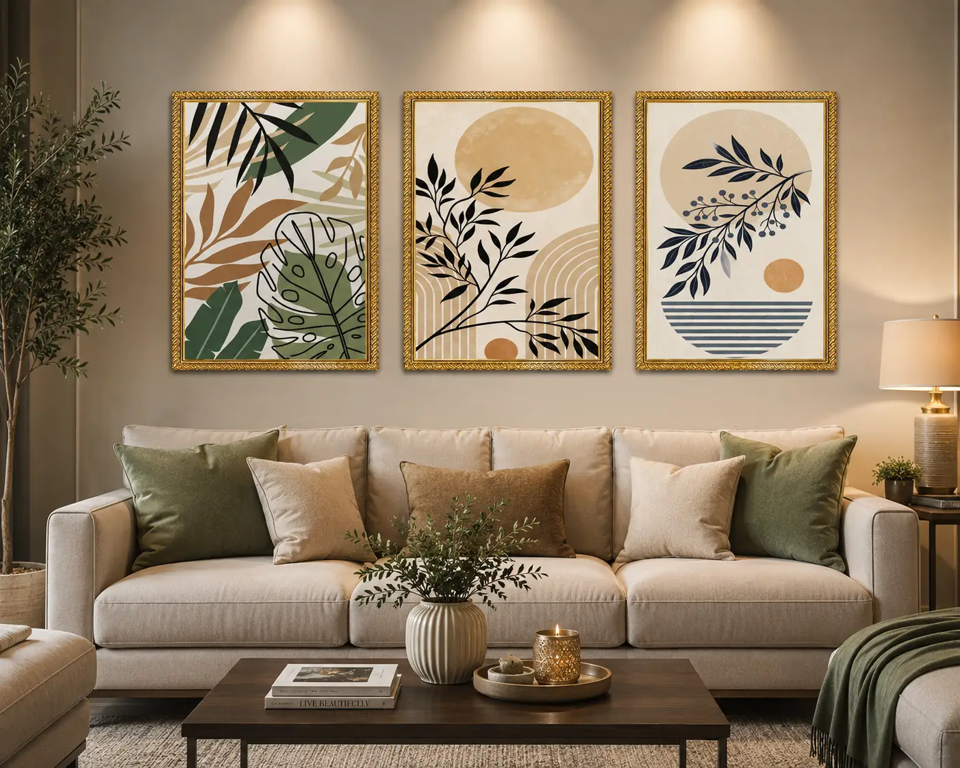 myframory premium botanical abstract wall frame set of 3